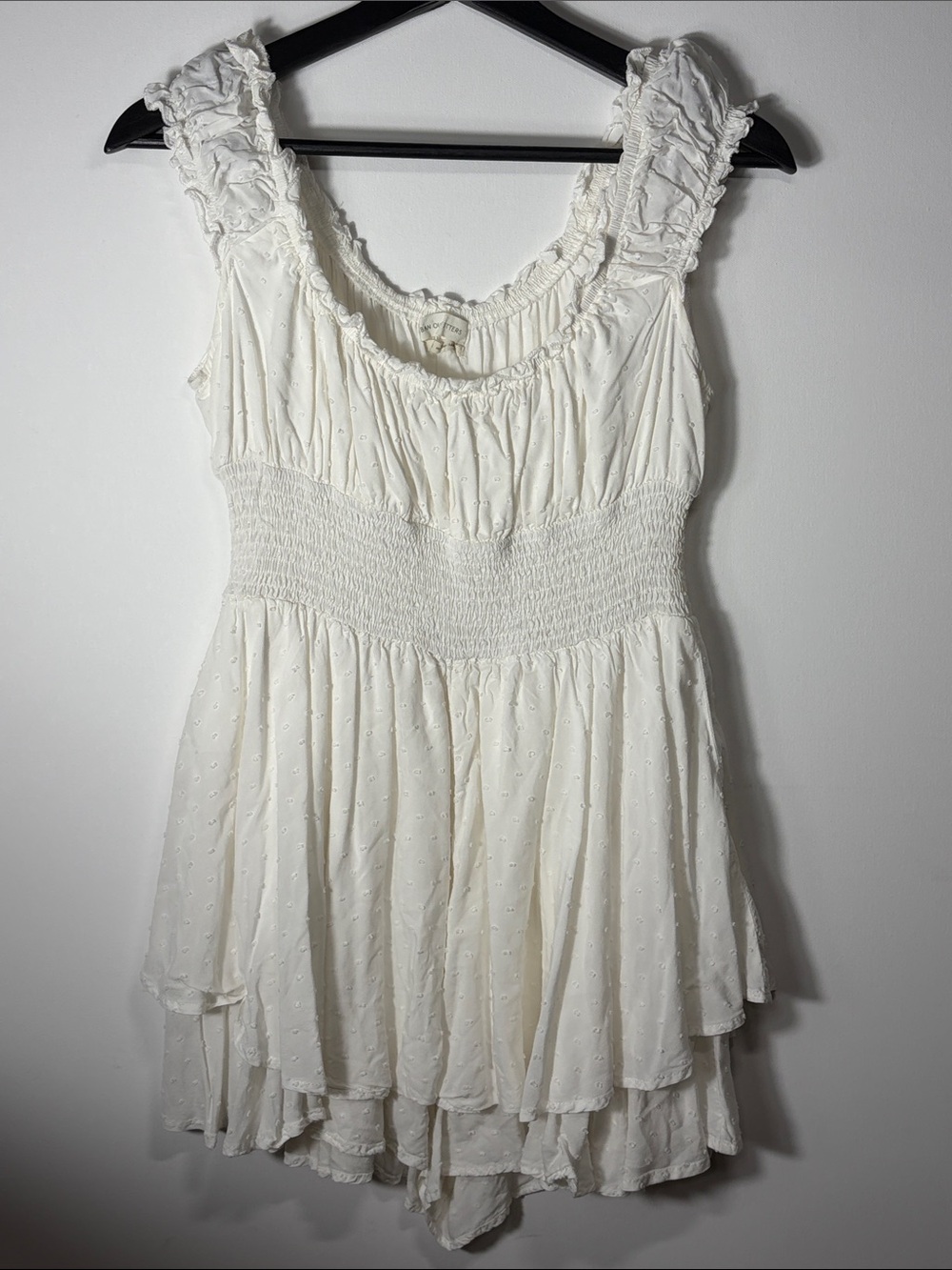 Urban Outfitters White Swiss Dot Smocked Ruffle Romper Large